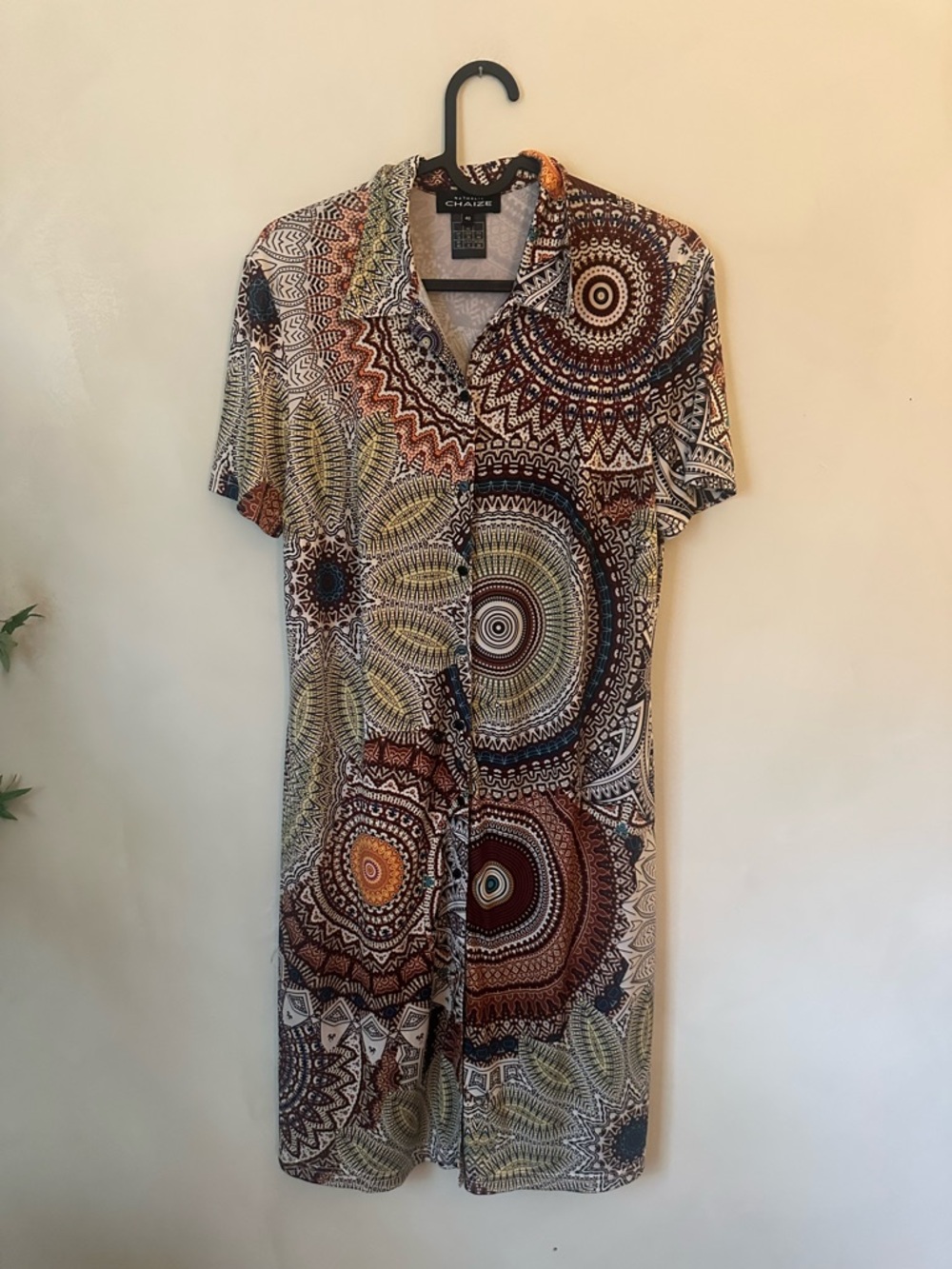 Nathalie Chaize Bold Boho Button Down Print Dress Size 8